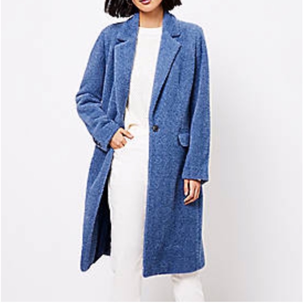 LOFT Soft and Cozy Herringbone Coat BLUE